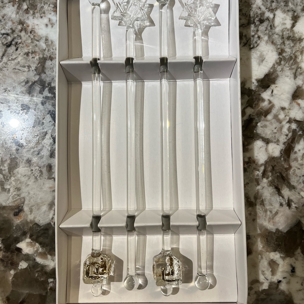 Clear Glass Swizzle Sticks Set